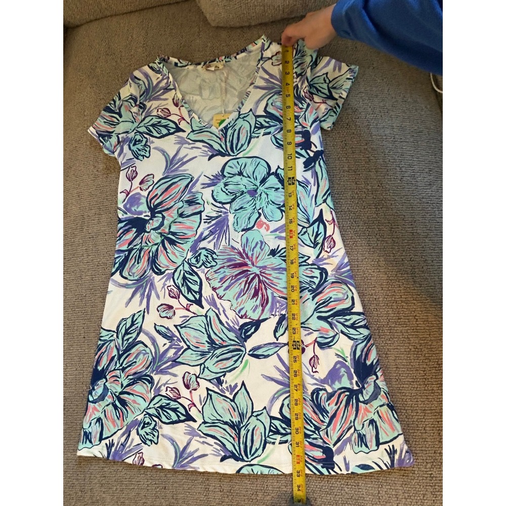 NEW Aryeh Womens V Neck Short Sleeve Floral Print Dress‎ Blue Vacation Beach - Picture 9 of 10
